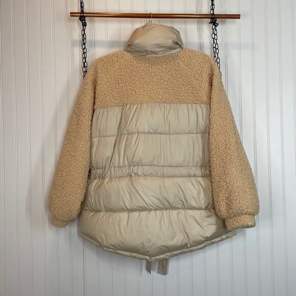 QED London Teddy Puffer Jacket Size 12 Beige Tie Waist Outdoor Warm - Picture 8 of 11